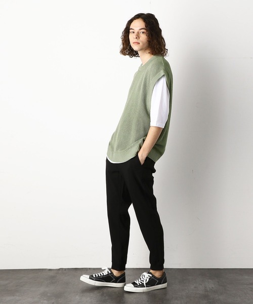 Purple&Yellow(パープルアンドイエロー)の「ビッグニットベスト&5分袖Tシャツセット(ニット/セーター・メンズ・オフホワイト/ライトグリーン・SMALL/MEDIUM/LARGE)」の4枚目の写真