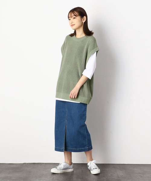 Purple&Yellow(パープルアンドイエロー)の「ビッグニットベスト&5分袖Tシャツセット(ニット/セーター・メンズ・オフホワイト/ライトグリーン・SMALL/MEDIUM/LARGE)」の5枚目の写真