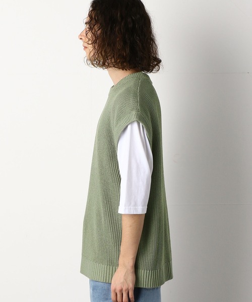 Purple&Yellow(パープルアンドイエロー)の「ビッグニットベスト&5分袖Tシャツセット(ニット/セーター・メンズ・オフホワイト/ライトグリーン・SMALL/MEDIUM/LARGE)」の8枚目の写真