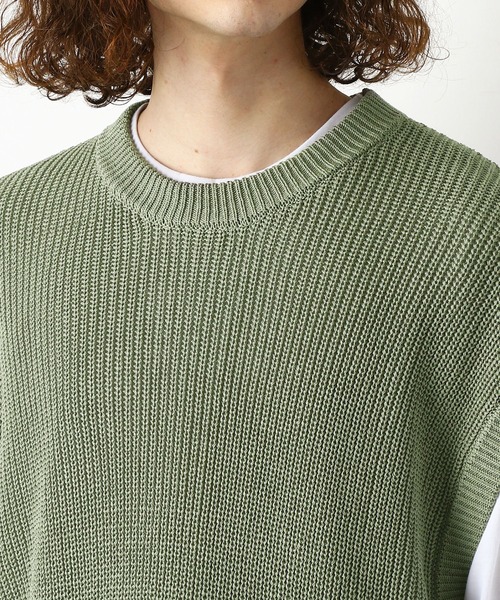 Purple&Yellow(パープルアンドイエロー)の「ビッグニットベスト&5分袖Tシャツセット(ニット/セーター・メンズ・オフホワイト/ライトグリーン・SMALL/MEDIUM/LARGE)」の10枚目の写真