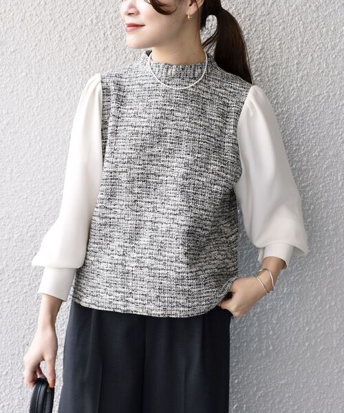 SHIPS(シップス)の「*〈手洗い可能〉ツイードコンビボリュームスリーブブラウス(セットアップ対応)◆(シャツ/ブラウス・レディース・ライトグレー/ブラック・SMALL/MEDIUM)」の21枚目の写真