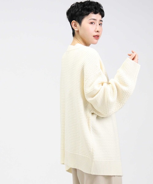 HONEYSUCKLE ROSE（ハニーサックルローズ）の「【HONEYSUCKLE ROSE】地柄編みカーディガン（カーディガン/ボレロ・レディース・ホワイト×イエロー/オフホワイト/ホワイト×グレー/ベージュ・M/L）」の9枚目の写真