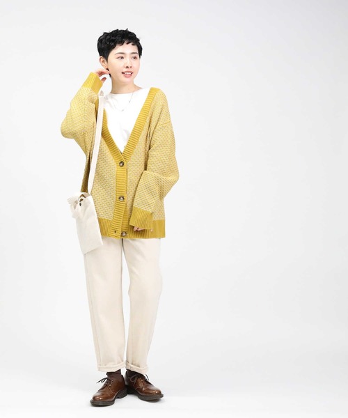 HONEYSUCKLE ROSE（ハニーサックルローズ）の「【HONEYSUCKLE ROSE】地柄編みカーディガン（カーディガン/ボレロ・レディース・ホワイト×イエロー/オフホワイト/ホワイト×グレー/ベージュ・M/L）」の13枚目の写真