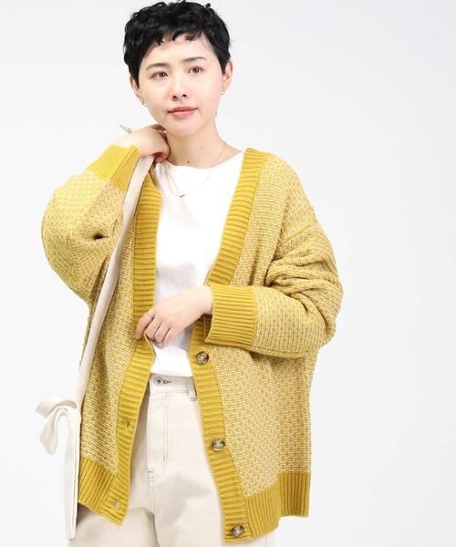 HONEYSUCKLE ROSE（ハニーサックルローズ）の「【HONEYSUCKLE ROSE】地柄編みカーディガン（カーディガン/ボレロ・レディース・ホワイト×イエロー/オフホワイト/ホワイト×グレー/ベージュ・M/L）」の14枚目の写真