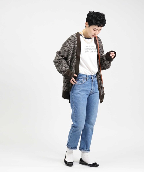 HONEYSUCKLE ROSE（ハニーサックルローズ）の「【HONEYSUCKLE ROSE】地柄編みカーディガン（カーディガン/ボレロ・レディース・ホワイト×イエロー/オフホワイト/ホワイト×グレー/ベージュ・M/L）」の10枚目の写真