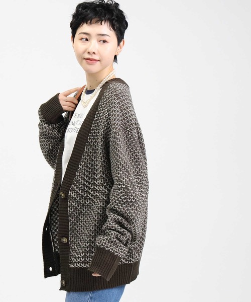 HONEYSUCKLE ROSE（ハニーサックルローズ）の「【HONEYSUCKLE ROSE】地柄編みカーディガン（カーディガン/ボレロ・レディース・ホワイト×イエロー/オフホワイト/ホワイト×グレー/ベージュ・M/L）」の11枚目の写真