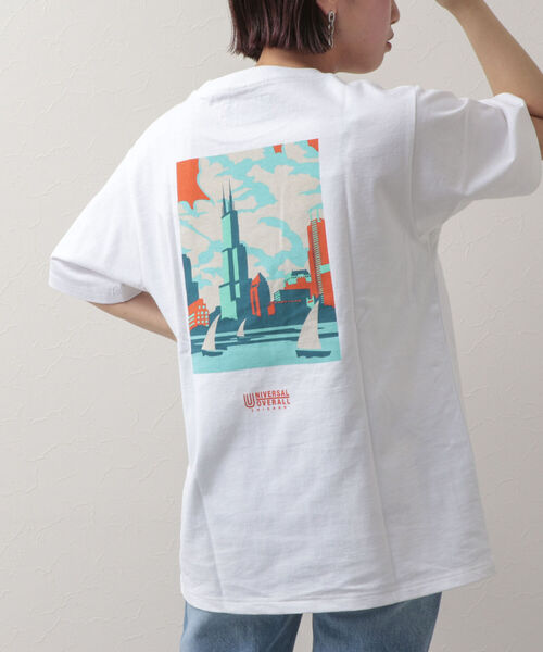 UNIVERSAL OVERALL(ユニバーサルオーバーオール)の「【UNIVERSAL OVERALL/ユニバーサルオーバーオール】別注 WINDYCITY プリントTシャツ(Tシャツ/カットソー・メンズ・ブラック/ホワイト/ライトグレー・M/L/XL)」の6枚目の写真