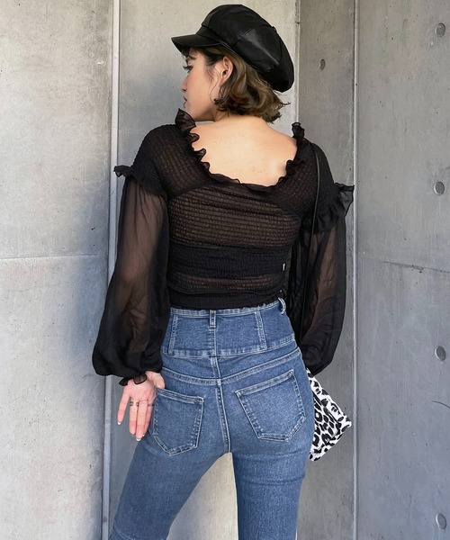 SPIRALGIRL(スパイラルガール)の「ギャザーカシュクールブラウス(シャツ/ブラウス・レディース・オフホワイト/グリーン/ブラック・FREE)」の8枚目の写真