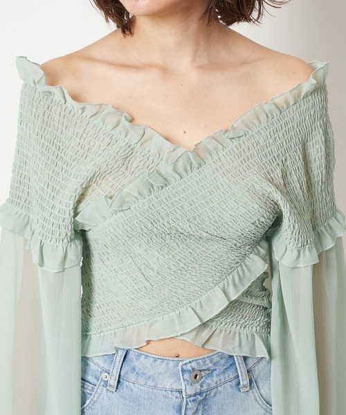 SPIRALGIRL(スパイラルガール)の「ギャザーカシュクールブラウス(シャツ/ブラウス・レディース・オフホワイト/グリーン/ブラック・FREE)」の13枚目の写真