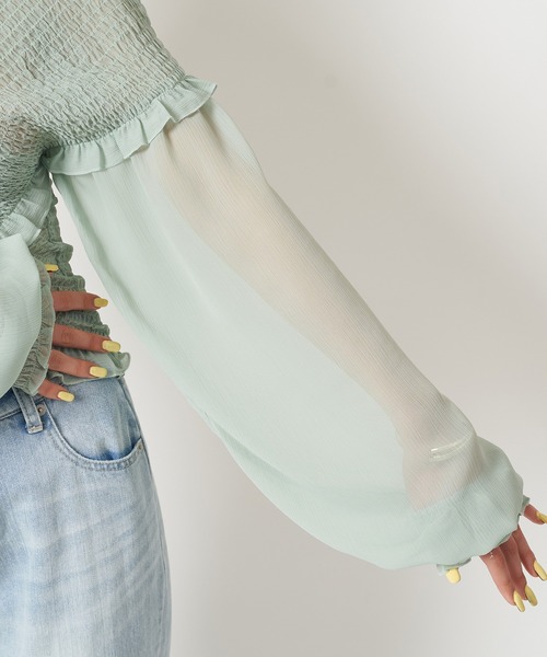 SPIRALGIRL(スパイラルガール)の「ギャザーカシュクールブラウス(シャツ/ブラウス・レディース・オフホワイト/グリーン/ブラック・FREE)」の14枚目の写真