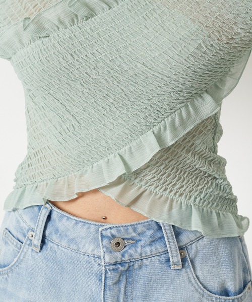 SPIRALGIRL(スパイラルガール)の「ギャザーカシュクールブラウス(シャツ/ブラウス・レディース・オフホワイト/グリーン/ブラック・FREE)」の15枚目の写真