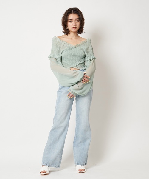 SPIRALGIRL(スパイラルガール)の「ギャザーカシュクールブラウス(シャツ/ブラウス・レディース・オフホワイト/グリーン/ブラック・FREE)」の16枚目の写真