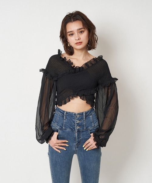 SPIRALGIRL(スパイラルガール)の「ギャザーカシュクールブラウス(シャツ/ブラウス・レディース・オフホワイト/グリーン/ブラック・FREE)」の11枚目の写真