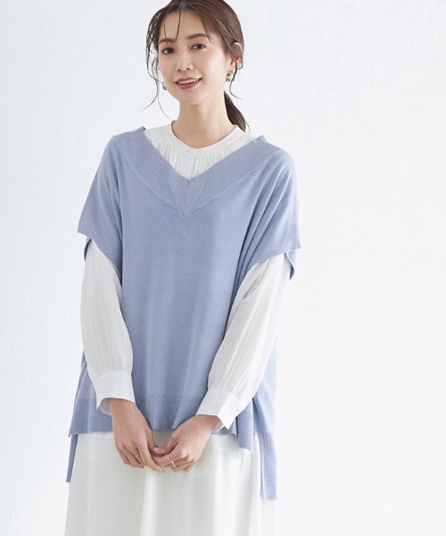 Pierrot（ピエロ）の「Vネックルーズニットベスト（ベスト・レディース・ブラック/モカ/アイボリー/ブルー・M/L）」の8枚目の写真