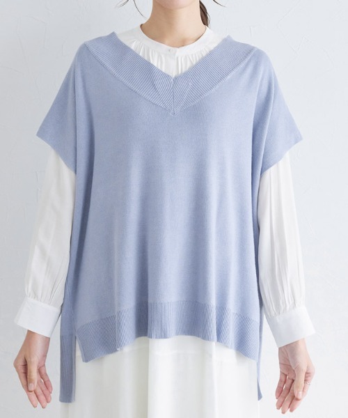 Pierrot（ピエロ）の「Vネックルーズニットベスト（ベスト・レディース・ブラック/モカ/アイボリー/ブルー・M/L）」の9枚目の写真
