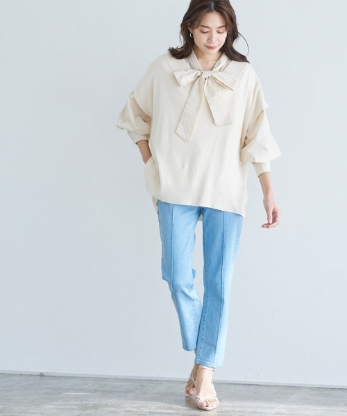 Pierrot（ピエロ）の「Vネックルーズニットベスト（ベスト・レディース・ブラック/モカ/アイボリー/ブルー・M/L）」の22枚目の写真