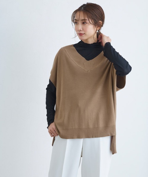 Pierrot（ピエロ）の「Vネックルーズニットベスト（ベスト・レディース・ブラック/モカ/アイボリー/ブルー・M/L）」の20枚目の写真