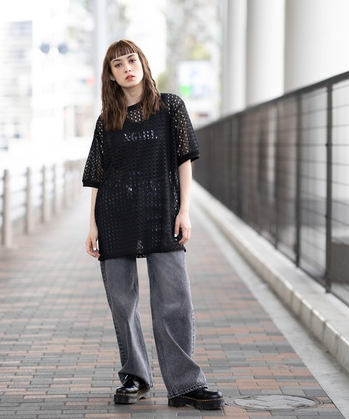 X-girl（エックスガール）の「CROCHET S/S TEE（Tシャツ/カットソー・レディース・ライトブルー/ブラック/オフホワイト・S/M）」の7枚目の写真