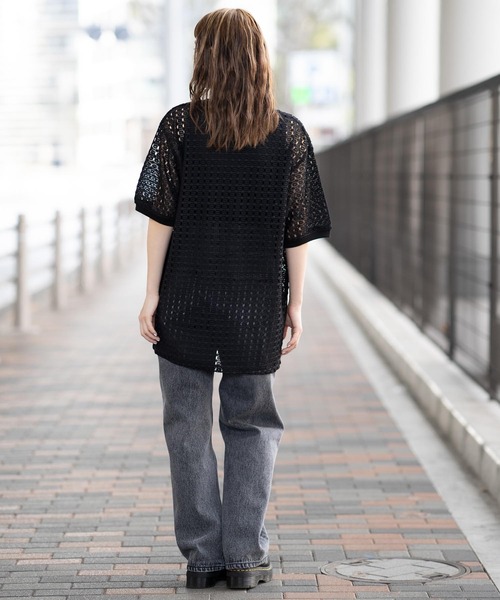 X-girl（エックスガール）の「CROCHET S/S TEE（Tシャツ/カットソー・レディース・ライトブルー/ブラック/オフホワイト・S/M）」の8枚目の写真