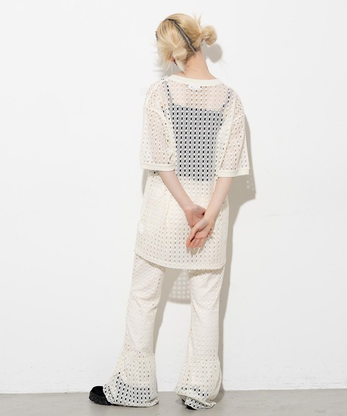 X-girl（エックスガール）の「CROCHET S/S TEE（Tシャツ/カットソー・レディース・ライトブルー/ブラック/オフホワイト・S/M）」の6枚目の写真