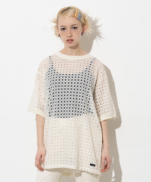 X-girl（エックスガール）の「CROCHET S/S TEE（Tシャツ/カットソー・レディース・ライトブルー/ブラック/オフホワイト・S/M）」の22枚目の写真