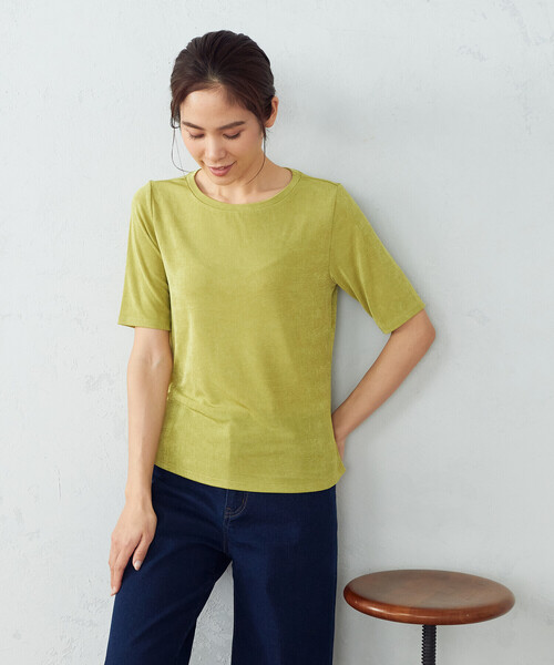 COMME CA ISM(コムサイズム)の「微光沢 5分袖Tシャツ(Tシャツ/カットソー・レディース・ライトグレー/ブラック/ブラウン/グリーン・MEDIUM/LARGE)」の4枚目の写真