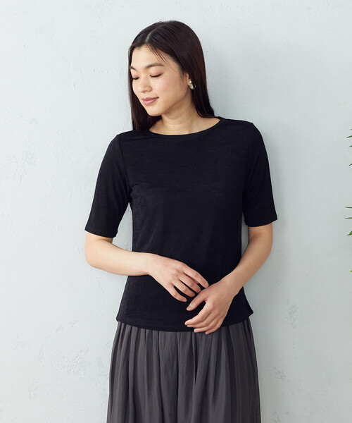 COMME CA ISM(コムサイズム)の「微光沢 5分袖Tシャツ(Tシャツ/カットソー・レディース・ライトグレー/ブラック/ブラウン/グリーン・MEDIUM/LARGE)」の1枚目の写真