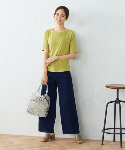 COMME CA ISM(コムサイズム)の「微光沢 5分袖Tシャツ(Tシャツ/カットソー・レディース・ライトグレー/ブラック/ブラウン/グリーン・MEDIUM/LARGE)」の10枚目の写真