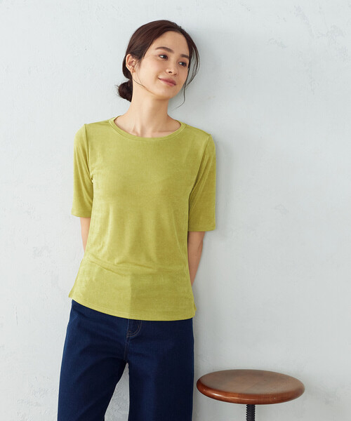 COMME CA ISM(コムサイズム)の「微光沢 5分袖Tシャツ(Tシャツ/カットソー・レディース・ライトグレー/ブラック/ブラウン/グリーン・MEDIUM/LARGE)」の11枚目の写真