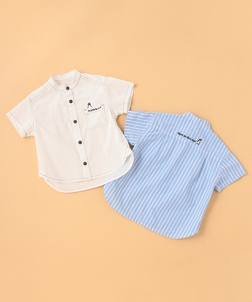 kladskap（クレードスコープ）の「ヒョッコリペンギン半袖バンドカラーシャツ（シャツ/ブラウス・キッズ・サックスブルー/オフホワイト・130cm/110cm/100cm/120cm/90cm）」の4枚目の写真