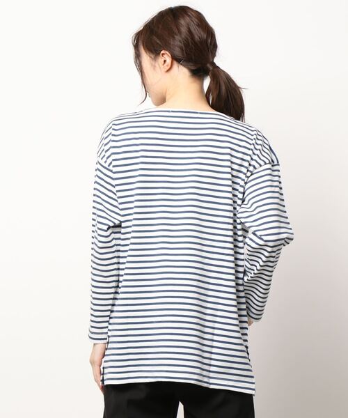 Lugnoncure（ルノンキュール）の「オーバーサイズバスクボーダーTシャツ（Tシャツ/カットソー・レディース・サックスブルー/オレンジ/ブルー・ﾌﾘ-）」の5枚目の写真