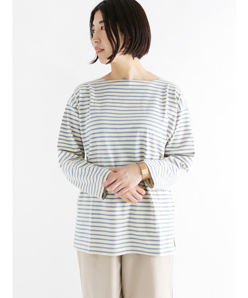 Lugnoncure（ルノンキュール）の「オーバーサイズバスクボーダーTシャツ（Tシャツ/カットソー・レディース・サックスブルー/オレンジ/ブルー・ﾌﾘ-）」の2枚目の写真