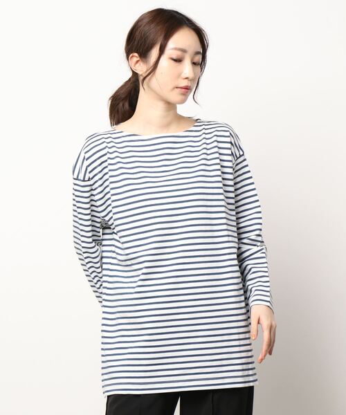 Lugnoncure（ルノンキュール）の「オーバーサイズバスクボーダーTシャツ（Tシャツ/カットソー・レディース・サックスブルー/オレンジ/ブルー・ﾌﾘ-）」の8枚目の写真