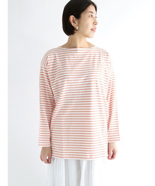 Lugnoncure（ルノンキュール）の「オーバーサイズバスクボーダーTシャツ（Tシャツ/カットソー・レディース・サックスブルー/オレンジ/ブルー・ﾌﾘ-）」の9枚目の写真