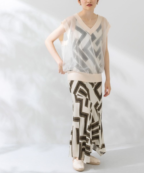 KBF（ケイビーエフ）の「メイズパターンアシンメトリーキャミワンピース（ワンピース・レディース・ホワイト系その他/グリーン系その他・ONE）」の2枚目の写真