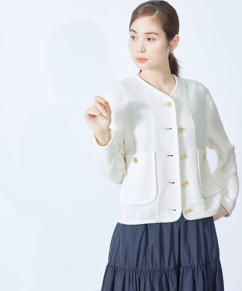 ROPE'（ロペ）の「金ボタンニットカーディガンジャケット（カーディガン/ボレロ・レディース・ホワイト/ブルー/ネイビー・36/38）」の4枚目の写真