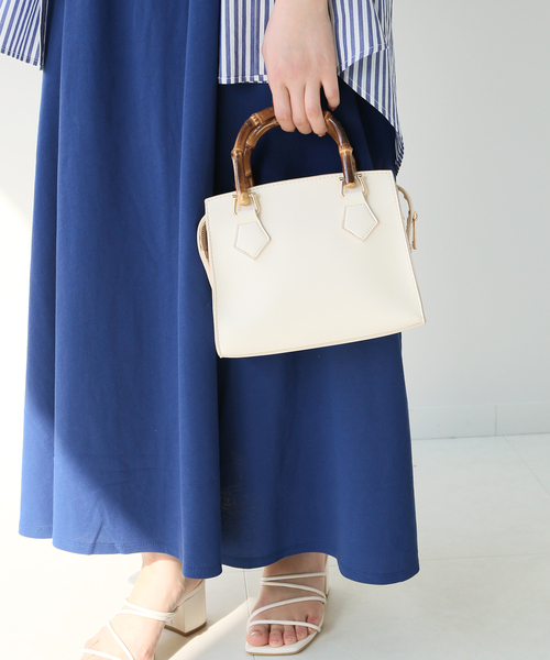 Simplicite(サンプリシテ)の「バンブーハンドルバッグ(ハンドバッグ・レディース・ホワイト/ブラック/グリーン・FREE)」の5枚目の写真