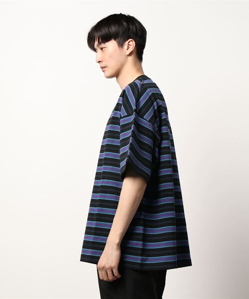 BACK NUMBER（バックナンバー）の「【BACK NUMBER】ビッグシルエットマルチボーダーＴシャツ（Tシャツ/カットソー・メンズ・ベージュ/イエロー/ブラック/グリーン・M/S/L/XL）」の9枚目の写真