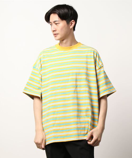 BACK NUMBER（バックナンバー）の「【BACK NUMBER】ビッグシルエットマルチボーダーＴシャツ（Tシャツ/カットソー・メンズ・ベージュ/イエロー/ブラック/グリーン・M/S/L/XL）」の18枚目の写真