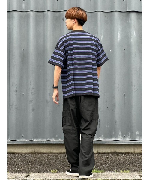 BACK NUMBER（バックナンバー）の「【BACK NUMBER】ビッグシルエットマルチボーダーＴシャツ（Tシャツ/カットソー・メンズ・ベージュ/イエロー/ブラック/グリーン・M/S/L/XL）」の6枚目の写真