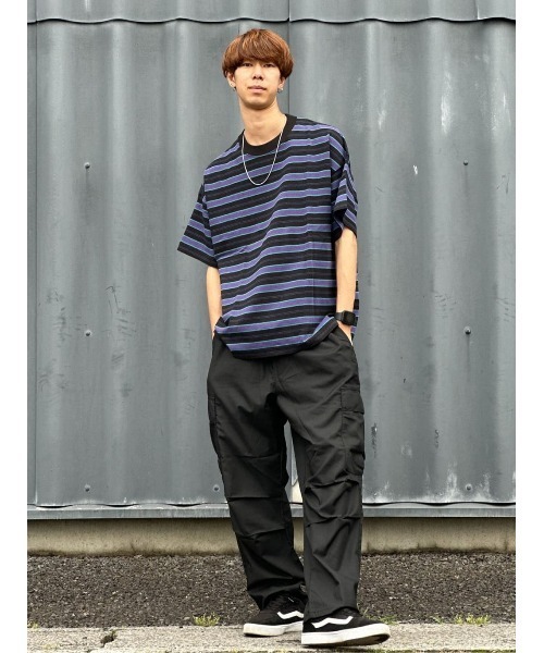 BACK NUMBER（バックナンバー）の「【BACK NUMBER】ビッグシルエットマルチボーダーＴシャツ（Tシャツ/カットソー・メンズ・ベージュ/イエロー/ブラック/グリーン・M/S/L/XL）」の8枚目の写真