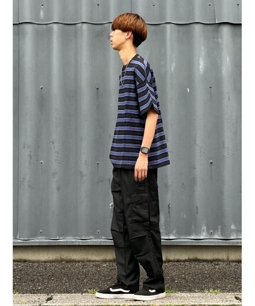 BACK NUMBER（バックナンバー）の「【BACK NUMBER】ビッグシルエットマルチボーダーＴシャツ（Tシャツ/カットソー・メンズ・ベージュ/イエロー/ブラック/グリーン・M/S/L/XL）」の7枚目の写真