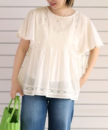 サイドリボンレースフレアブラウス