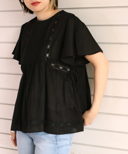cepo(セポ)の「サイドリボンレースフレアブラウス(シャツ/ブラウス・レディース・ブラック/オフホワイト/パープル・M)」の2枚目の写真