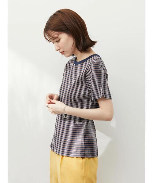 Green Parks(グリーンパークス)の「マルチボーダーランダムリブTシャツ(Tシャツ/カットソー・レディース・ネイビー/ブラウン/グリーン・FREE)」の9枚目の写真