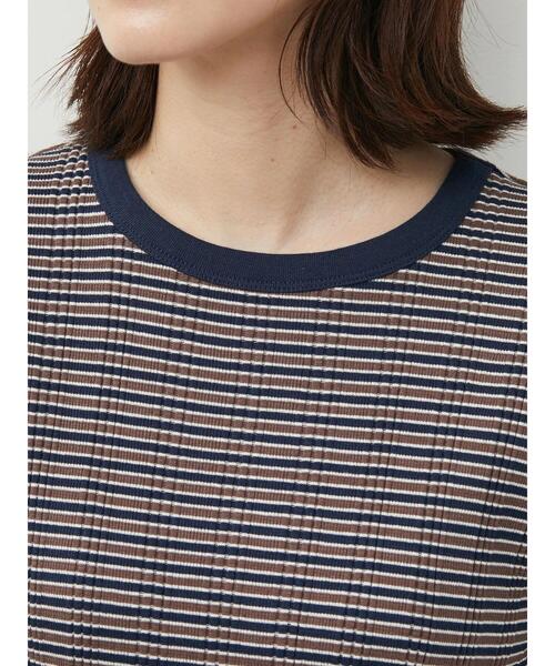 Green Parks(グリーンパークス)の「マルチボーダーランダムリブTシャツ(Tシャツ/カットソー・レディース・ネイビー/ブラウン/グリーン・FREE)」の11枚目の写真
