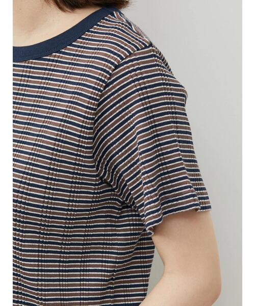 Green Parks(グリーンパークス)の「マルチボーダーランダムリブTシャツ(Tシャツ/カットソー・レディース・ネイビー/ブラウン/グリーン・FREE)」の12枚目の写真