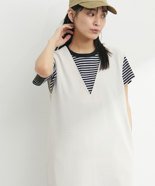 Green Parks(グリーンパークス)の「マルチボーダーランダムリブTシャツ(Tシャツ/カットソー・レディース・ネイビー/ブラウン/グリーン・FREE)」の1枚目の写真