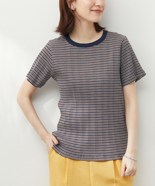 Green Parks(グリーンパークス)の「マルチボーダーランダムリブTシャツ(Tシャツ/カットソー・レディース・ネイビー/ブラウン/グリーン・FREE)」の2枚目の写真