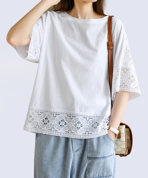 Doux Belle(ドゥーベル)の「ポイントシースルートップス(Tシャツ/カットソー・レディース・ホワイト/ブラック/ダークブラウン/ベージュ・FREE)」の1枚目の写真